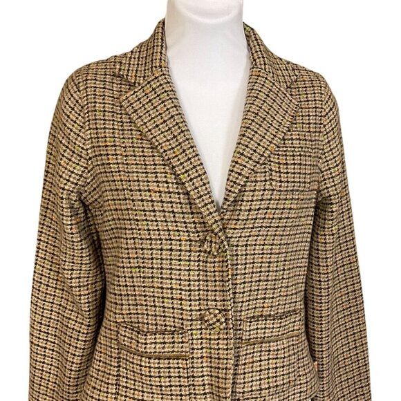 Hollister LS Wool Blend VTG Houndstooth Cropped Blazer Lined Yellow Interior Med - Picture 2 of 10